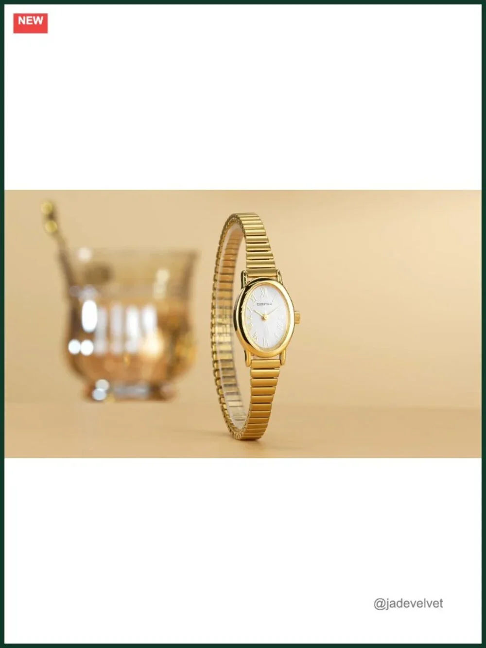 Dainty Oval Gold-Tone Watch with Stainless Steel Expansion Band and Roman Dial